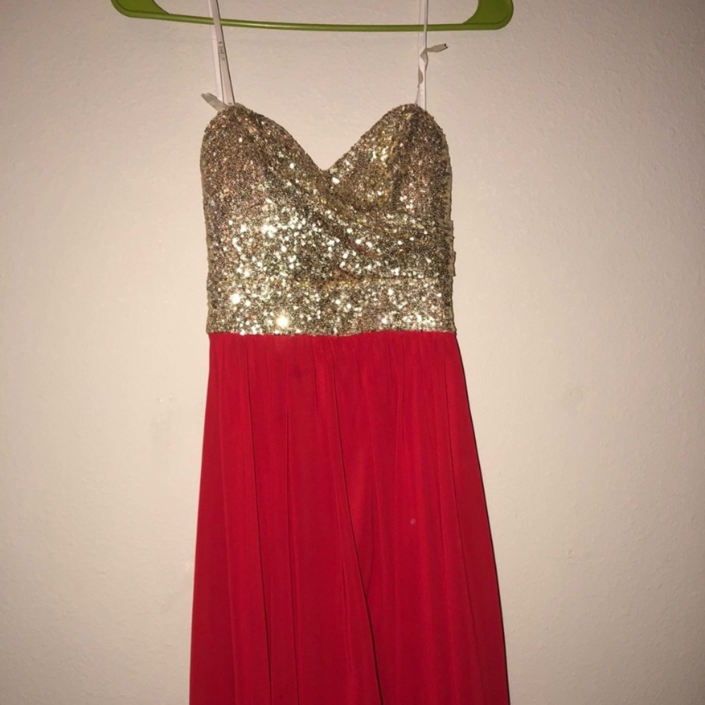 Gold and red high low dress